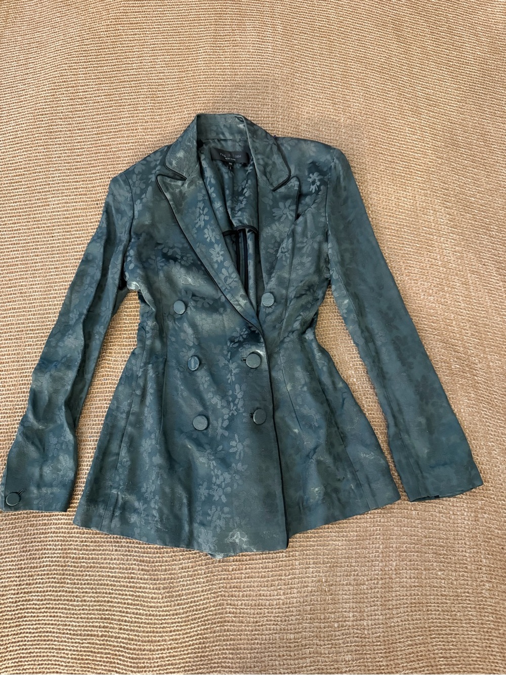 rag & bone Teal Floral Jacquard Double-Breasted Blazer